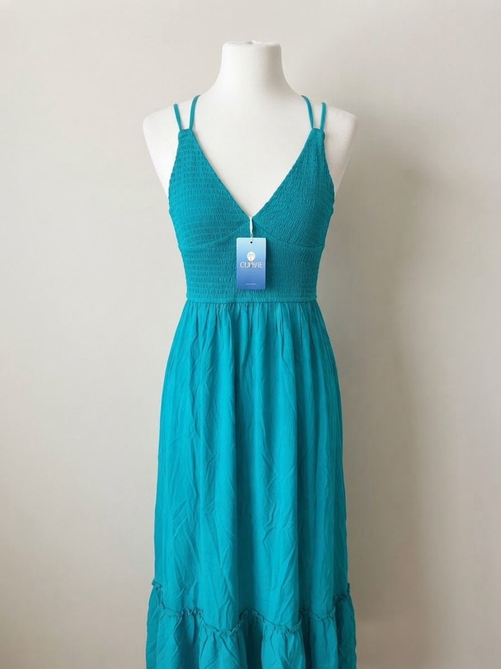 NET Cupshe Teal  V-Neck Smocked Maxi Dress Size Small